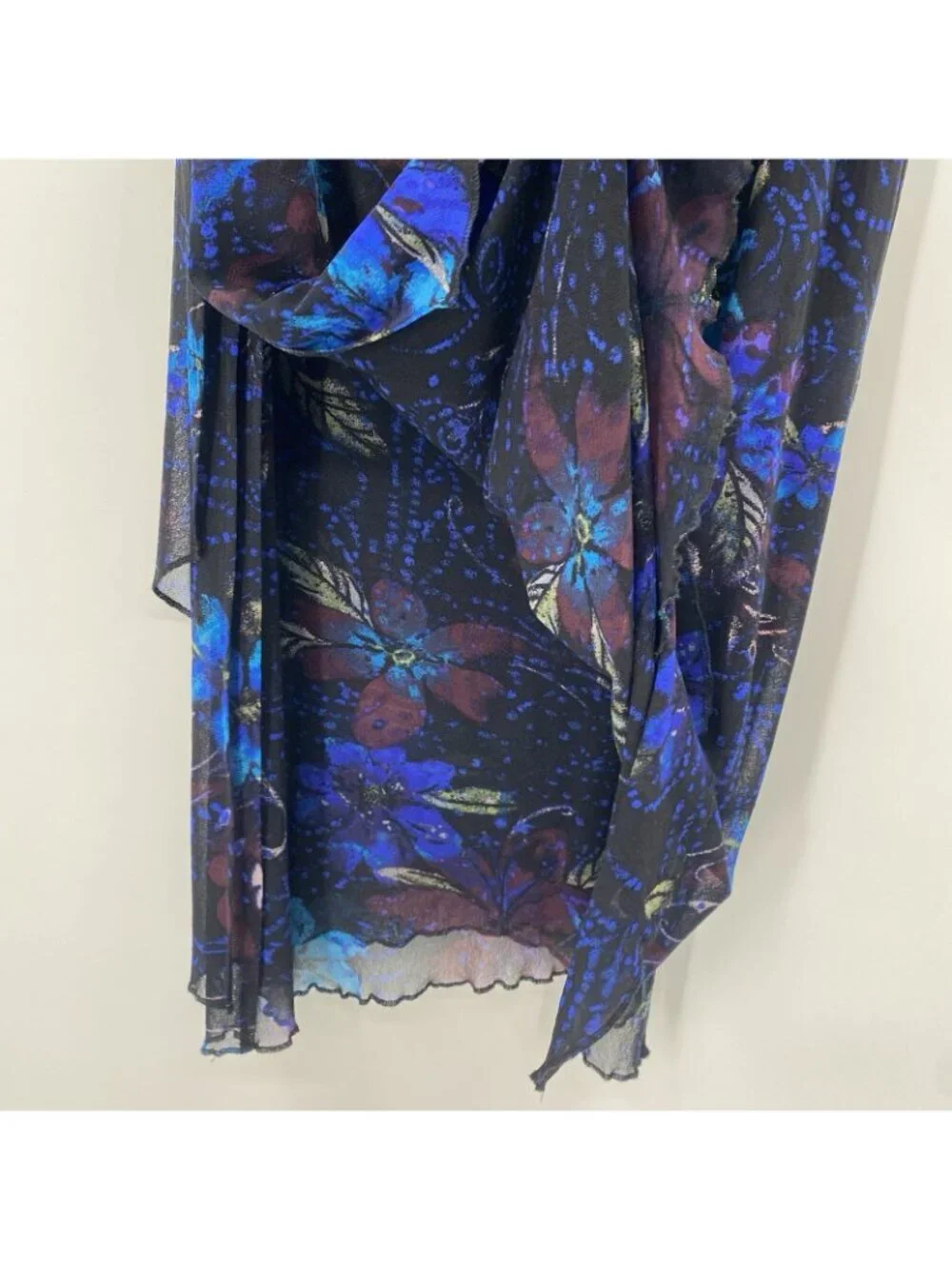 Chicos Layered Mesh Floral Print Midi Skirt Blue Black Womens Size 3 XL Vintage